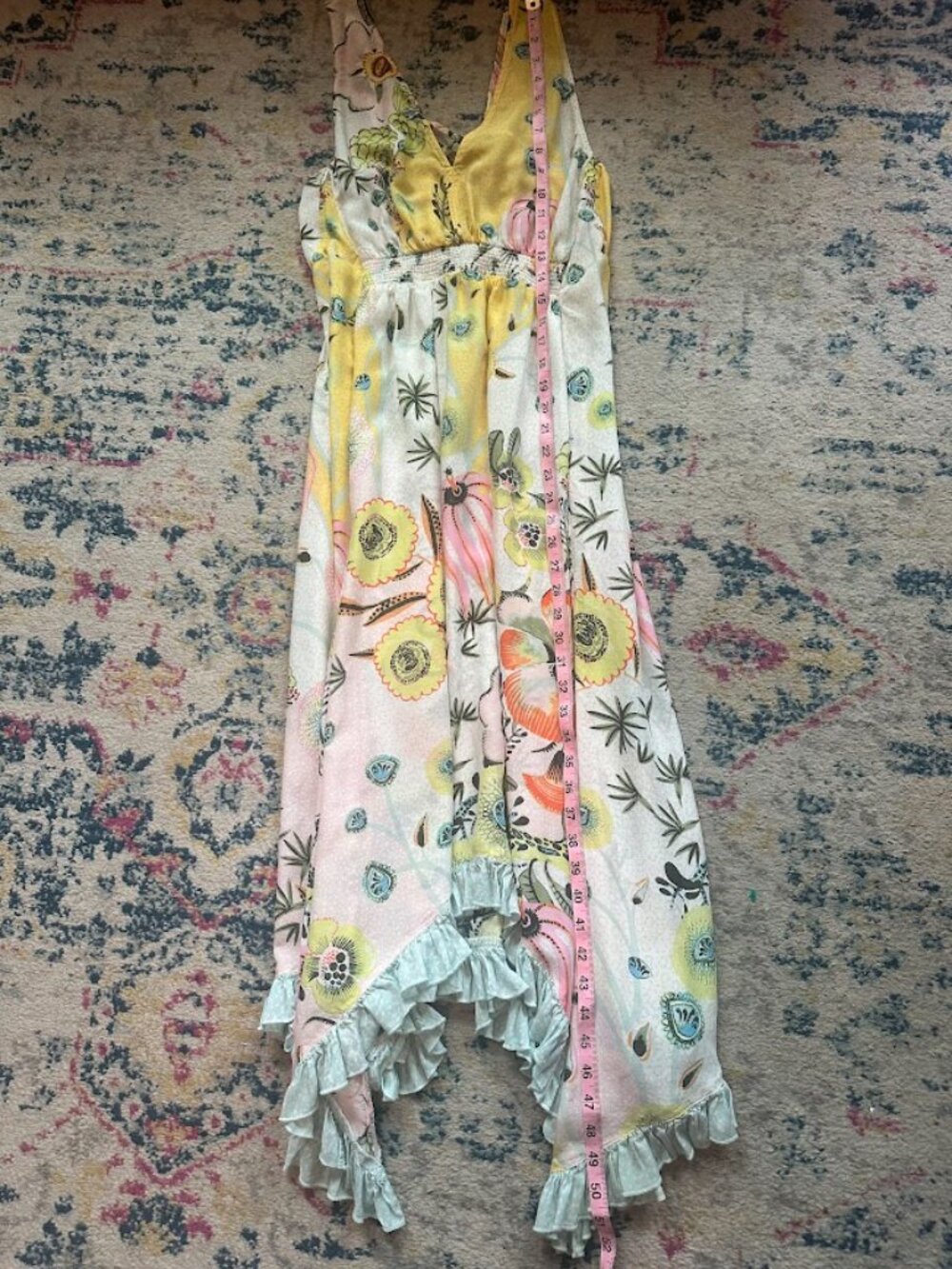 Anthropologie Margaux Midi High Low Boho Floral Patchwork Ruffle Sleep Dress - S